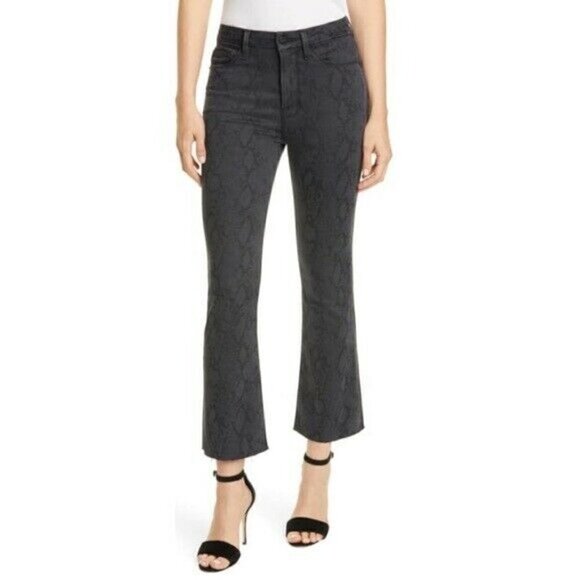 Frame Le Crop Mini Boot Black Tonal Python Jeans - Picture 1 of 11